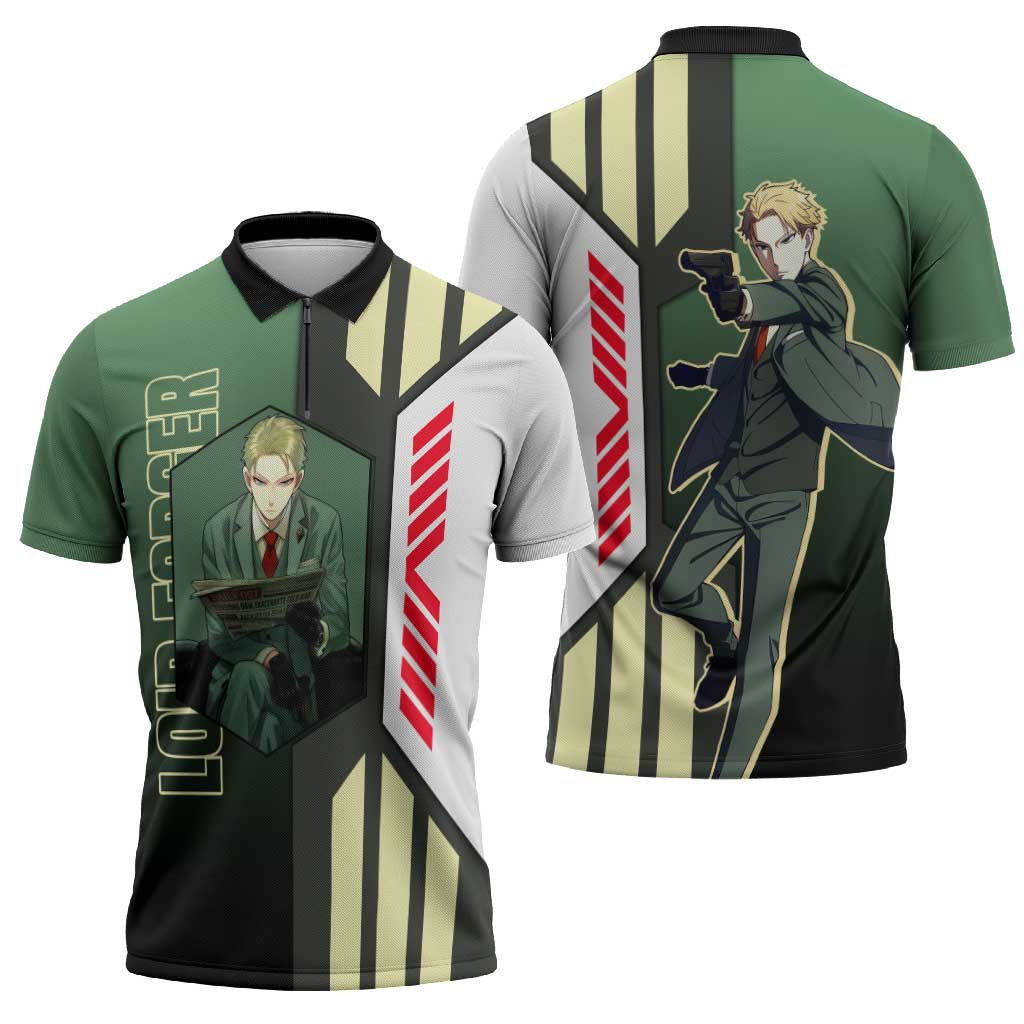 Loid Forger from Spy x Family Zipper Polo Shirt with Cool Posing and Character Design - The Mazicc