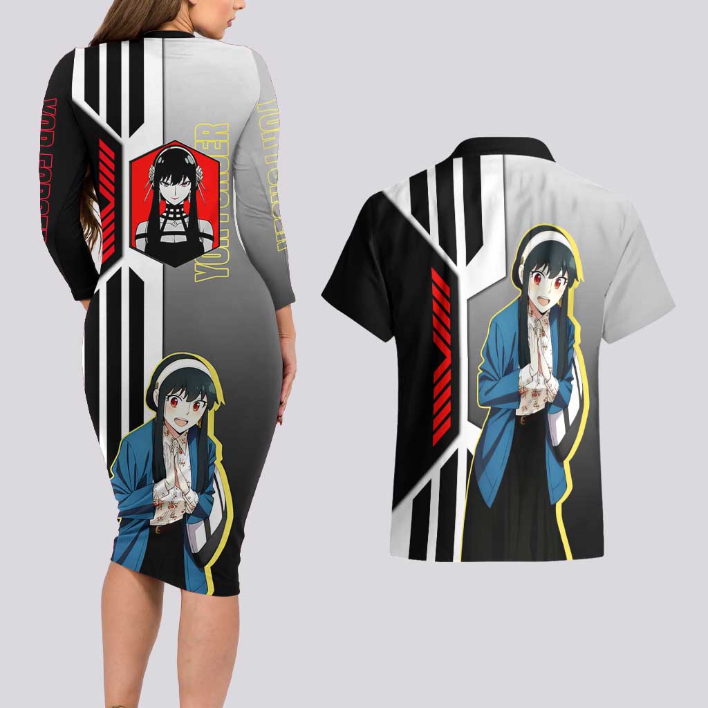 Yor Forger from Spy x Family Couples Matching Long Sleeve Bodycon Dress and Hawaiian Shirt with Cool Posing and Character Design - The Mazicc