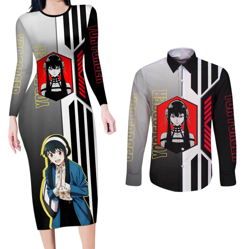 Yor Forger from Spy x Family Couples Matching Long Sleeve Bodycon Dress and Long Sleeve Button Shirt with Cool Posing and Character Design - The Mazicc