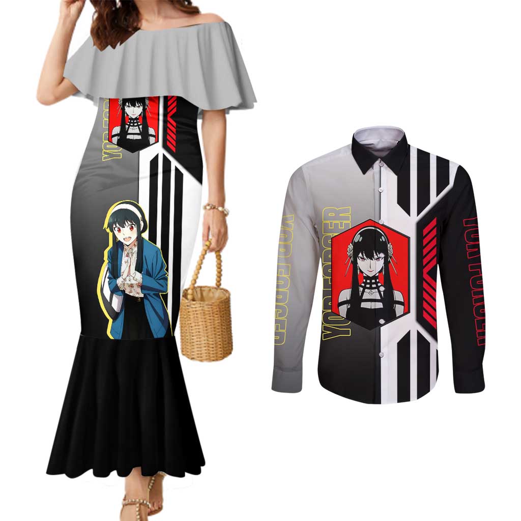 Yor Forger from Spy x Family Couples Matching Mermaid Dress and Long Sleeve Button Shirt with Cool Posing and Character Design - The Mazicc
