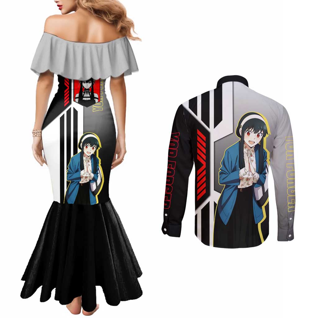 Yor Forger from Spy x Family Couples Matching Mermaid Dress and Long Sleeve Button Shirt with Cool Posing and Character Design - The Mazicc