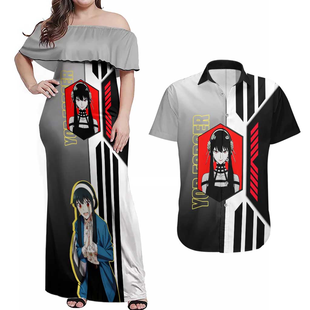 Yor Forger from Spy x Family Couples Matching Off Shoulder Maxi Dress and Hawaiian Shirt with Cool Posing and Character Design - The Mazicc
