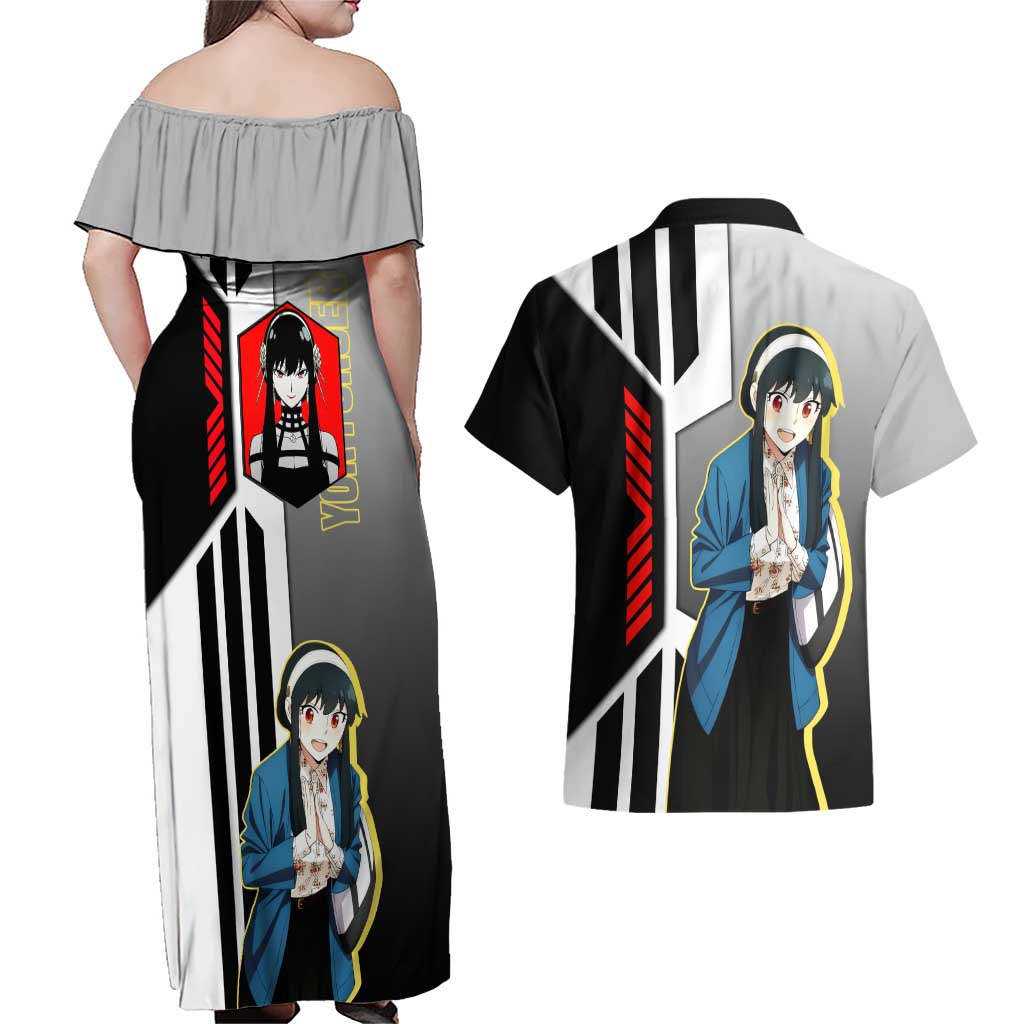 Yor Forger from Spy x Family Couples Matching Off Shoulder Maxi Dress and Hawaiian Shirt with Cool Posing and Character Design - The Mazicc