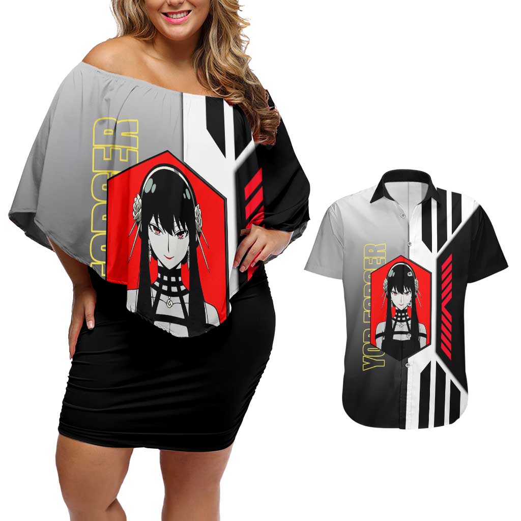 Yor Forger from Spy x Family Couples Matching Off Shoulder Short Dress and Hawaiian Shirt with Cool Posing and Character Design - The Mazicc