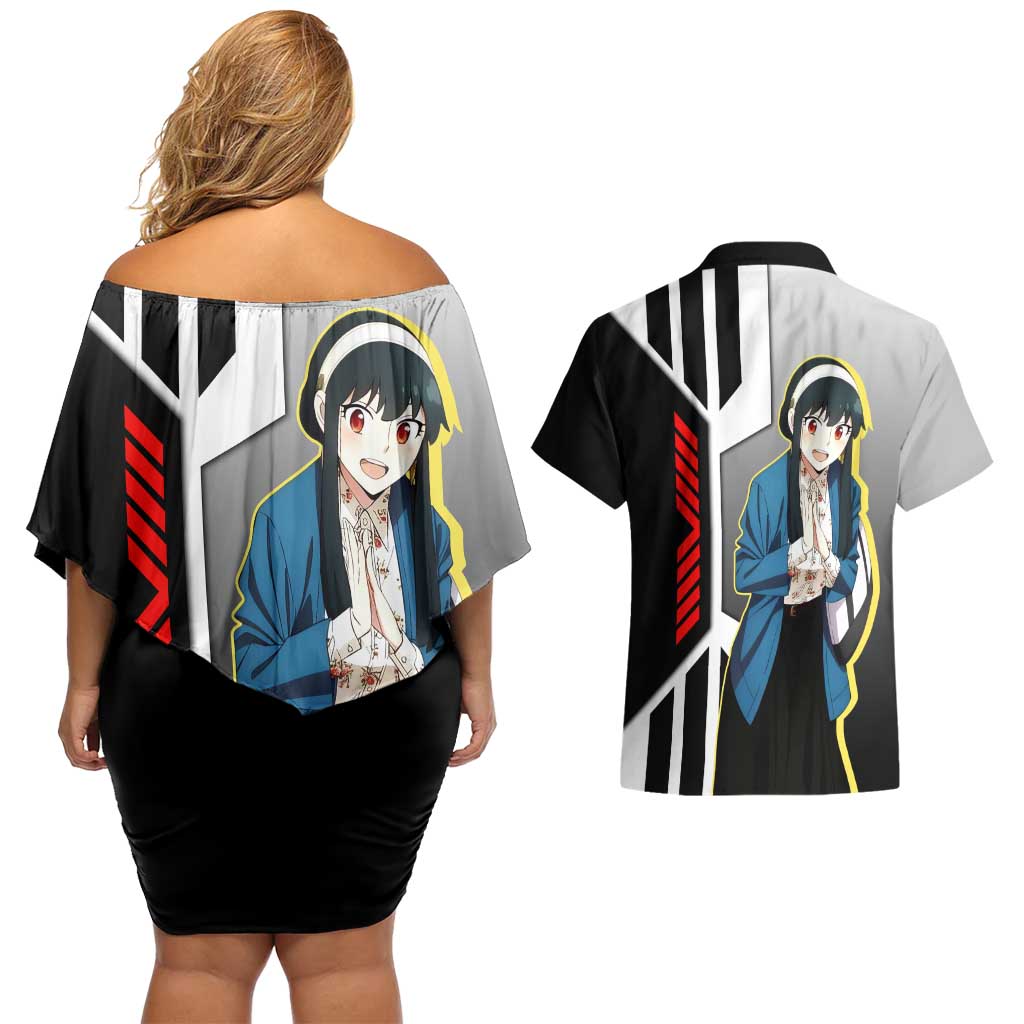 Yor Forger from Spy x Family Couples Matching Off Shoulder Short Dress and Hawaiian Shirt with Cool Posing and Character Design - The Mazicc