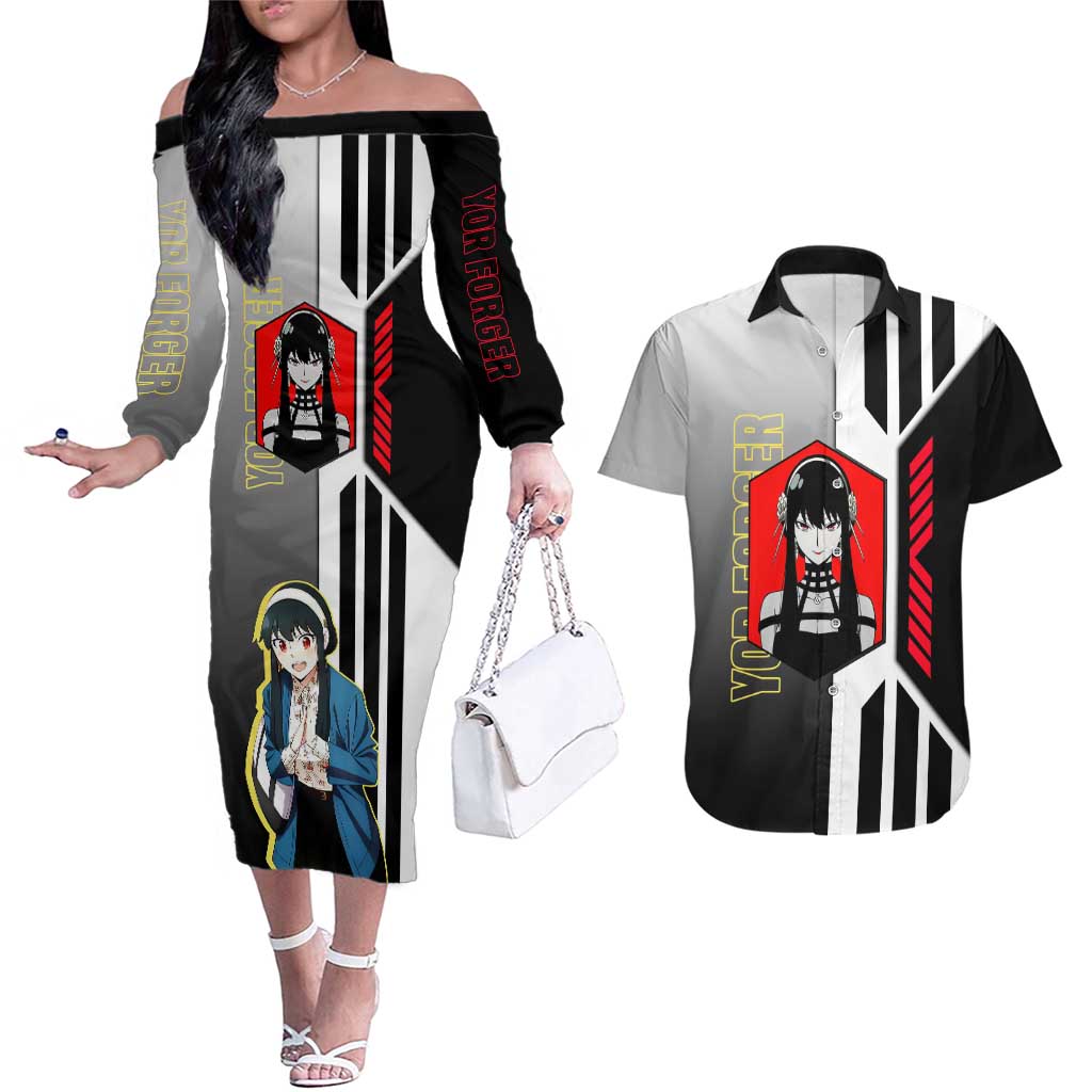 Yor Forger from Spy x Family Couples Matching Off The Shoulder Long Sleeve Dress and Hawaiian Shirt with Cool Posing and Character Design - The Mazicc