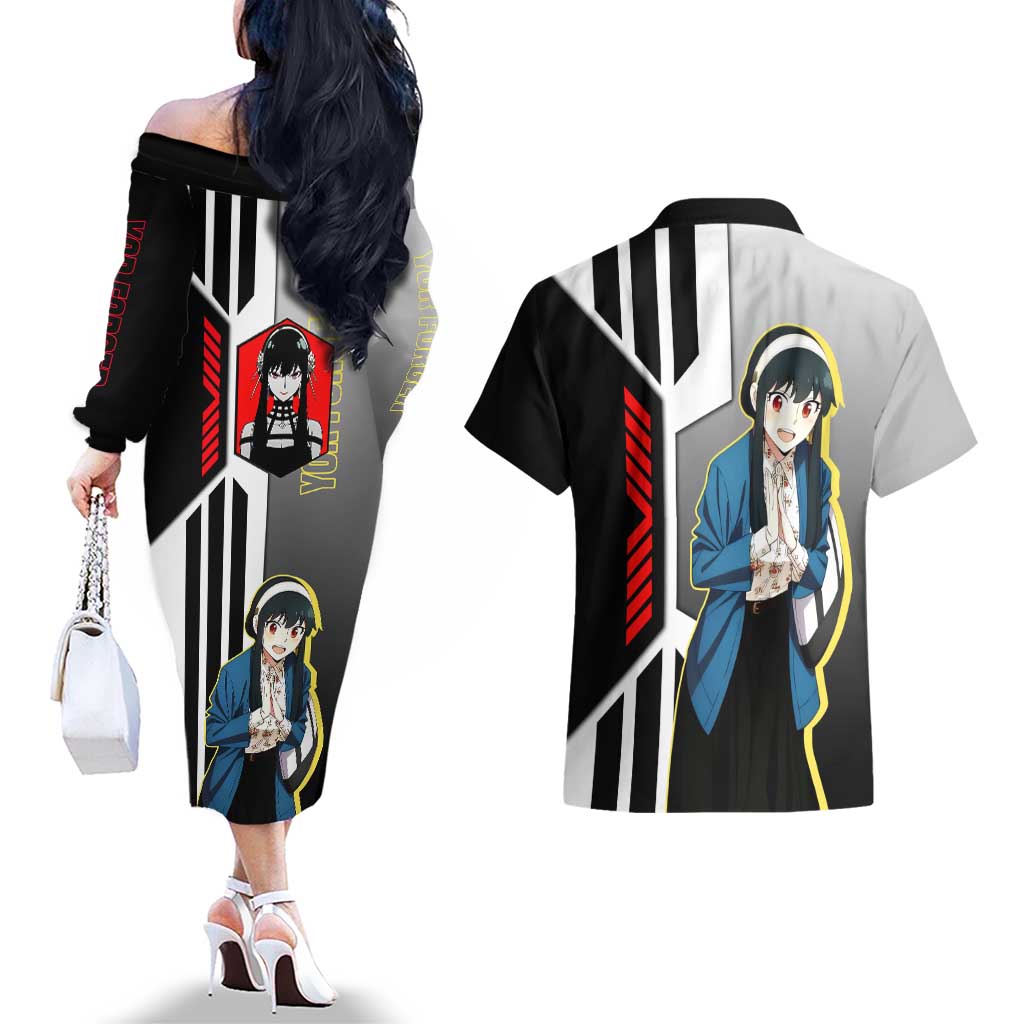 Yor Forger from Spy x Family Couples Matching Off The Shoulder Long Sleeve Dress and Hawaiian Shirt with Cool Posing and Character Design - The Mazicc