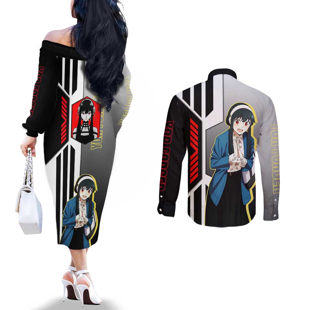 Yor Forger from Spy x Family Couples Matching Off The Shoulder Long Sleeve Dress and Long Sleeve Button Shirt with Cool Posing and Character Design - The Mazicc