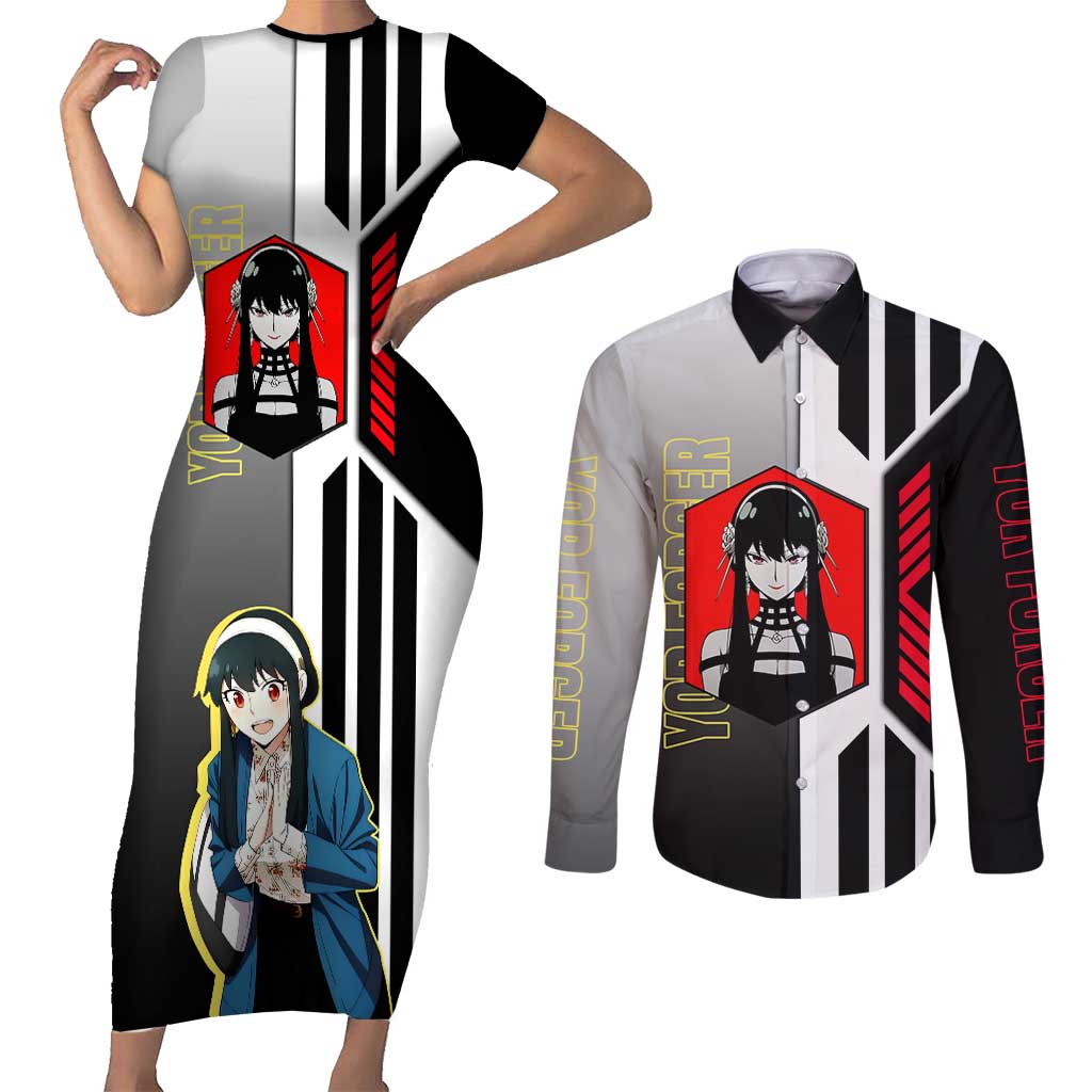 Yor Forger from Spy x Family Couples Matching Short Sleeve Bodycon Dress and Long Sleeve Button Shirt with Cool Posing and Character Design - The Mazicc