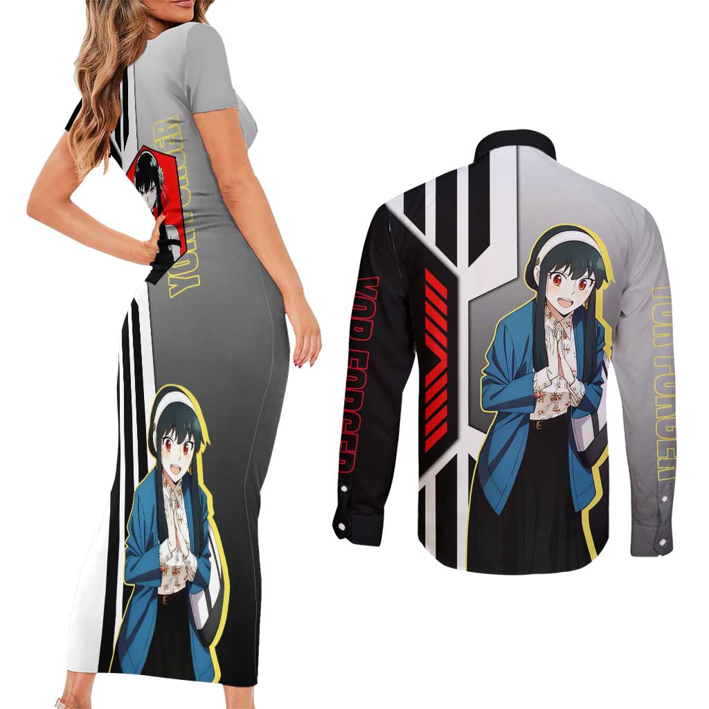 Yor Forger from Spy x Family Couples Matching Short Sleeve Bodycon Dress and Long Sleeve Button Shirt with Cool Posing and Character Design - The Mazicc