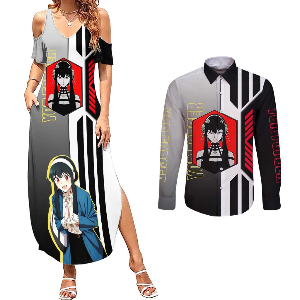 Yor Forger from Spy x Family Couples Matching Summer Maxi Dress and Long Sleeve Button Shirt with Cool Posing and Character Design - The Mazicc