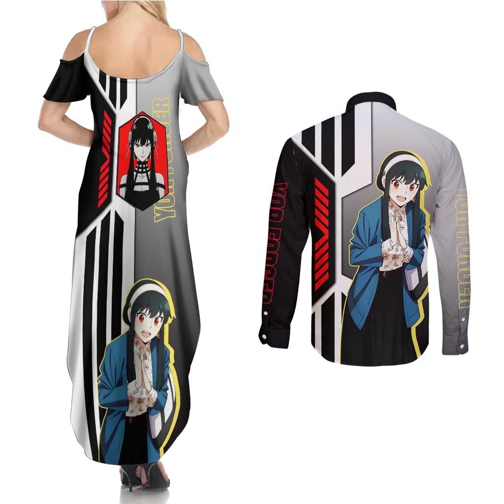 Yor Forger from Spy x Family Couples Matching Summer Maxi Dress and Long Sleeve Button Shirt with Cool Posing and Character Design - The Mazicc
