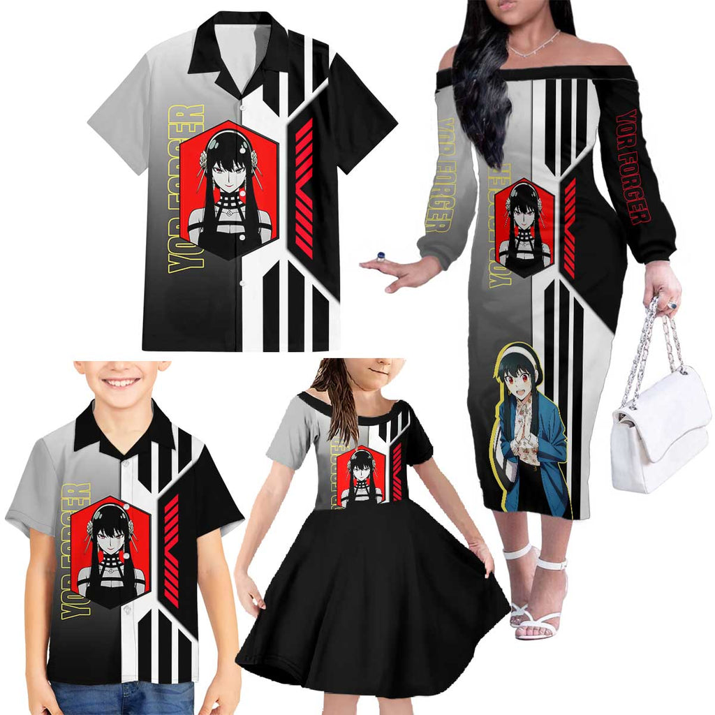 Yor Forger from Spy x Family Family Matching Off The Shoulder Long Sleeve Dress and Hawaiian Shirt with Cool Posing and Character Design - The Mazicc
