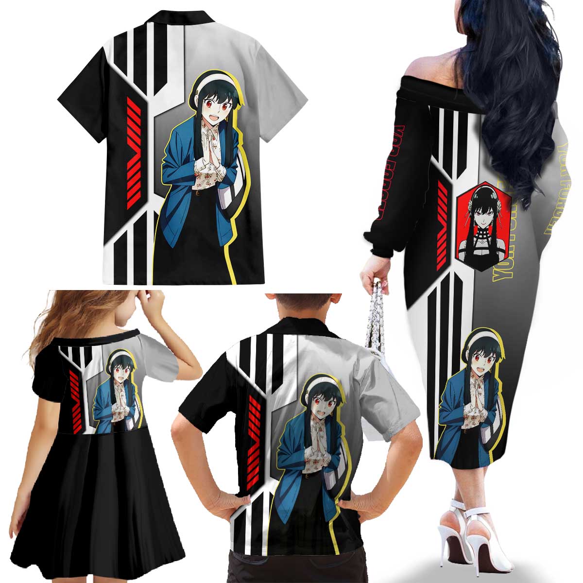 Yor Forger from Spy x Family Family Matching Off The Shoulder Long Sleeve Dress and Hawaiian Shirt with Cool Posing and Character Design - The Mazicc