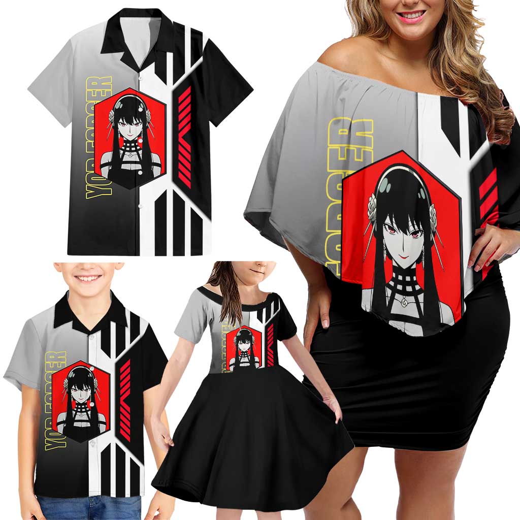 Yor Forger from Spy x Family Family Matching Off Shoulder Short Dress and Hawaiian Shirt with Cool Posing and Character Design - The Mazicc