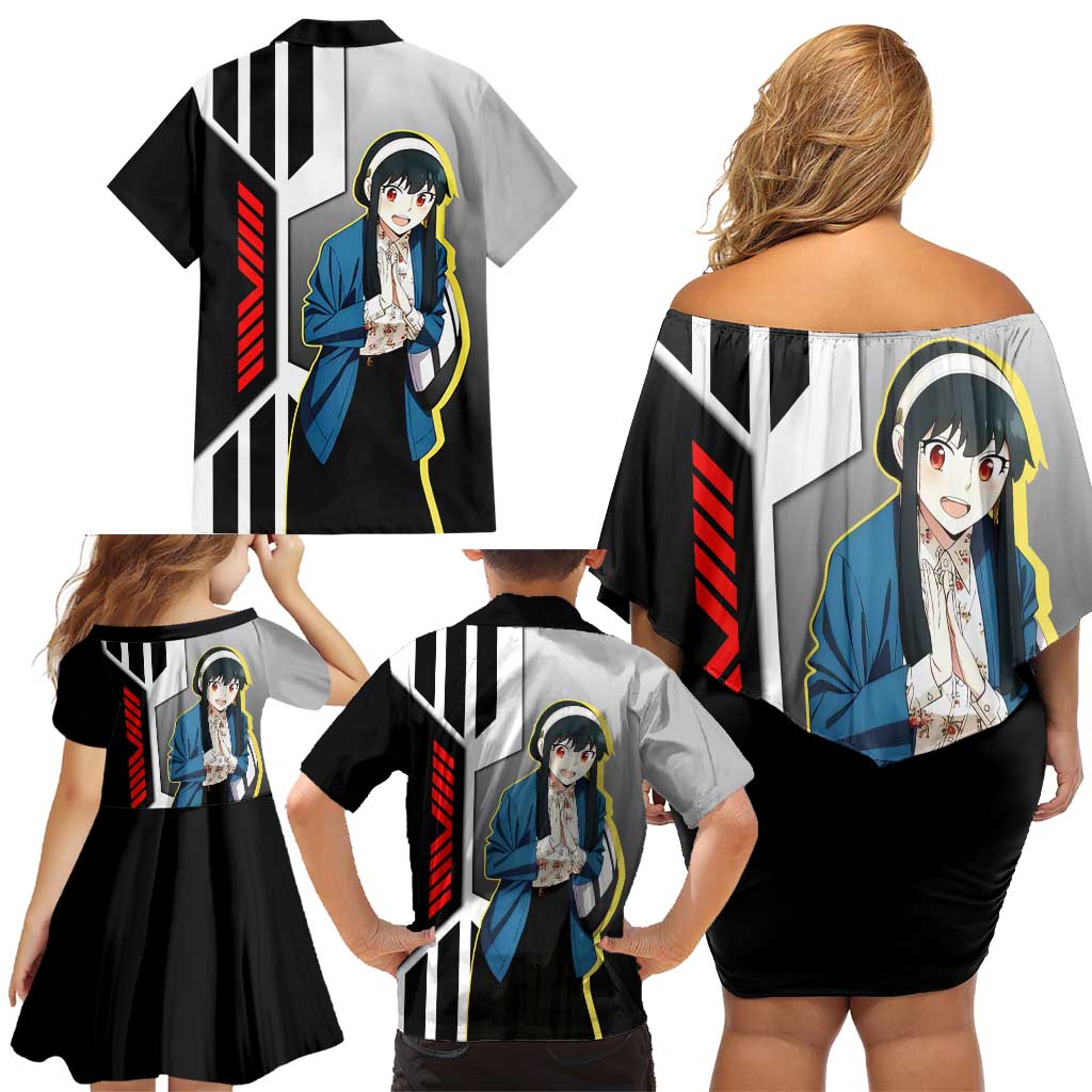 Yor Forger from Spy x Family Family Matching Off Shoulder Short Dress and Hawaiian Shirt with Cool Posing and Character Design - The Mazicc