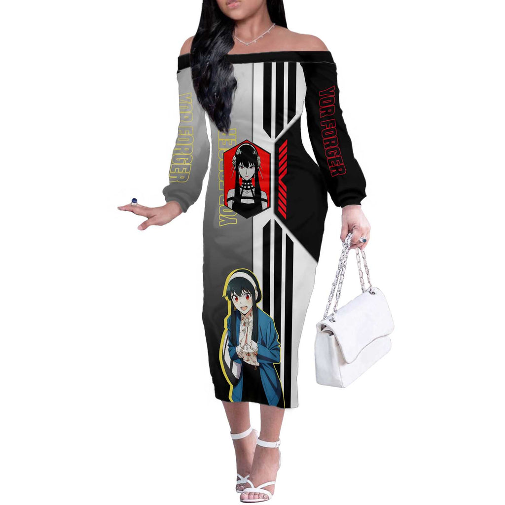 Yor Forger from Spy x Family Off The Shoulder Long Sleeve Dress with Cool Posing and Character Design - The Mazicc