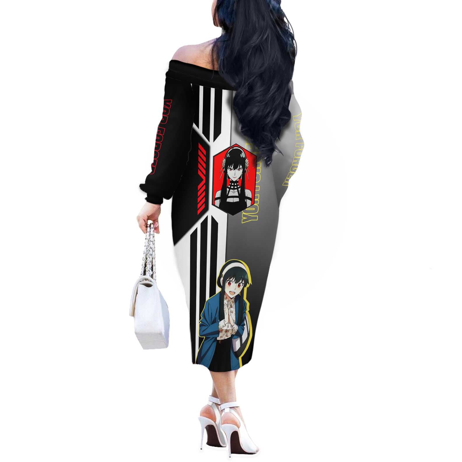 Yor Forger from Spy x Family Off The Shoulder Long Sleeve Dress with Cool Posing and Character Design - The Mazicc
