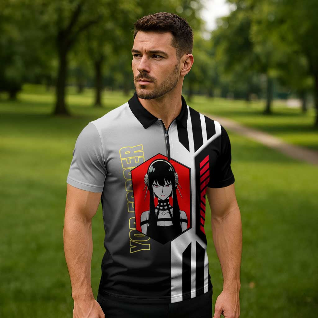 Yor Forger from Spy x Family Zipper Polo Shirt with Cool Posing and Character Design - The Mazicc