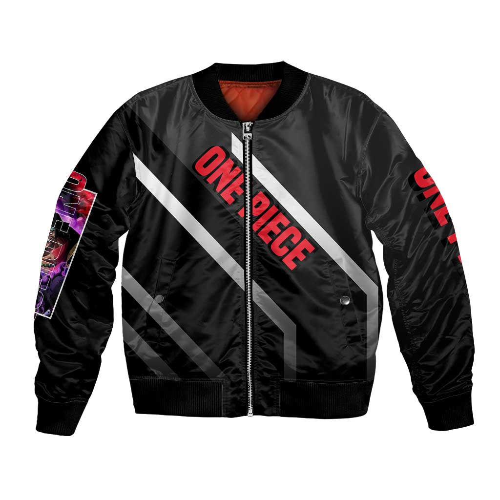 Marshall D. Teach One Piece Bomber Jacket with Blackbeard Pirate Pose and Fierce Design - The Mazicc