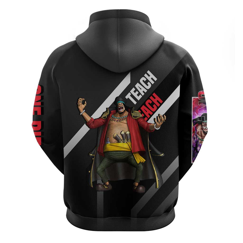 Marshall D. Teach One Piece Hoodie with Blackbeard Pirate Pose and Fierce Design - The Mazicc