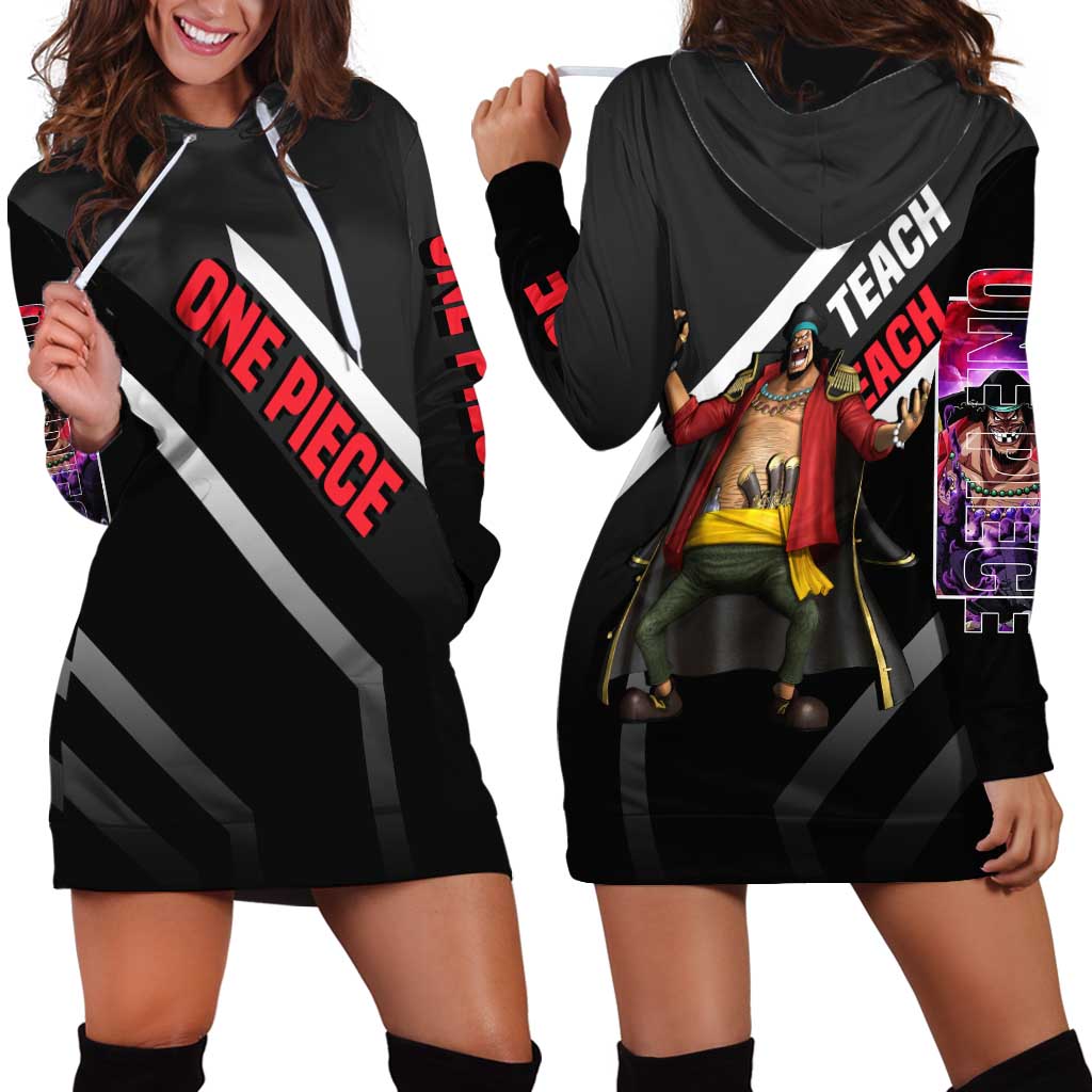 Marshall D. Teach One Piece Hoodie Dress with Blackbeard Pirate Pose and Fierce Design - The Mazicc