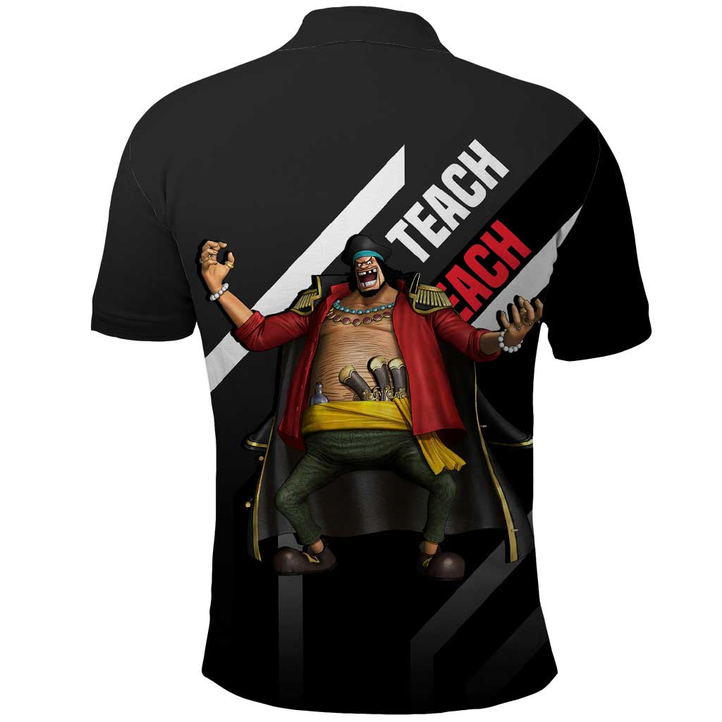 Marshall D. Teach One Piece Polo Shirt with Blackbeard Pirate Pose and Fierce Design - The Mazicc