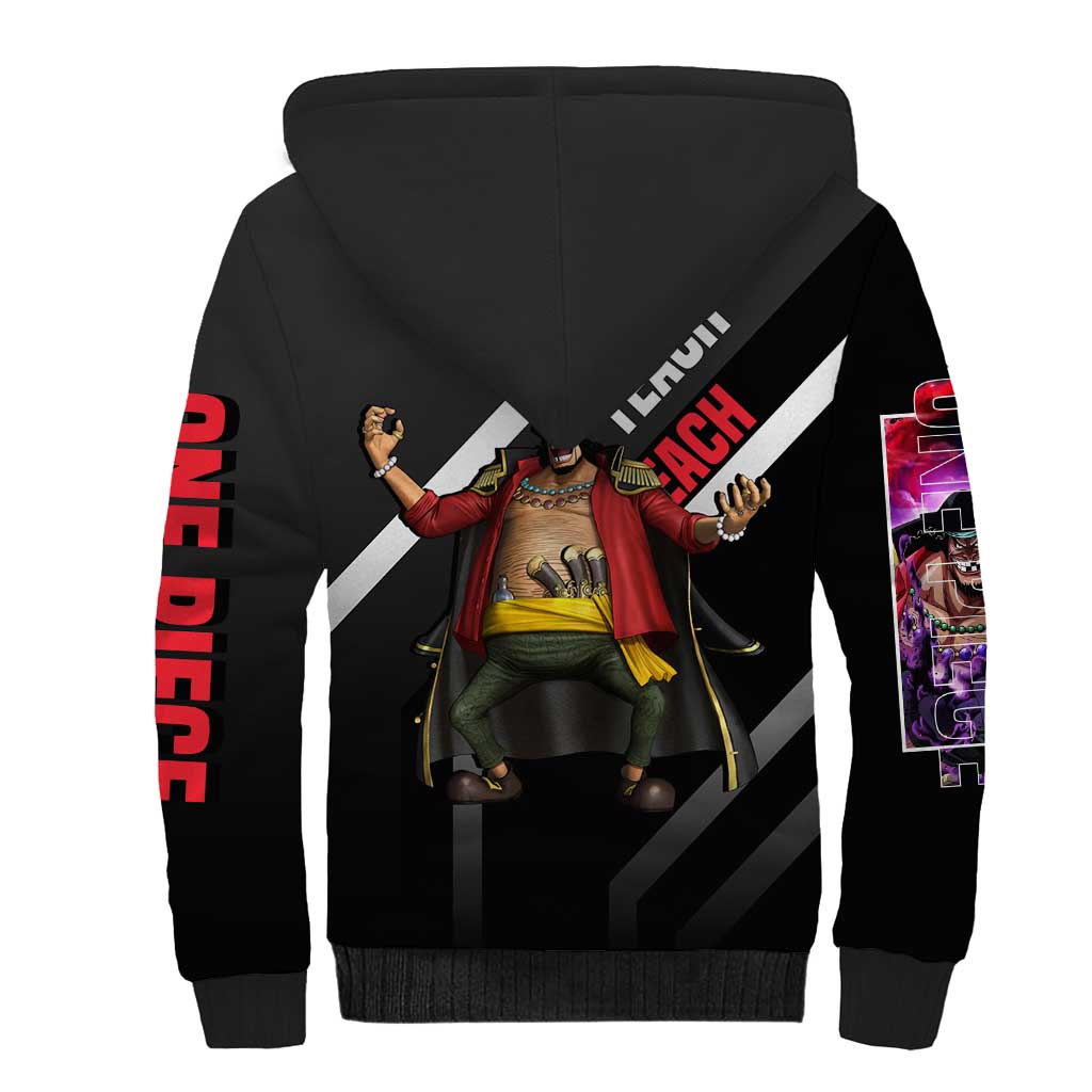 Marshall D. Teach One Piece Sherpa Hoodie with Blackbeard Pirate Pose and Fierce Design - The Mazicc
