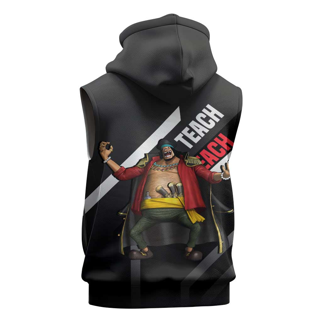 Marshall D. Teach One Piece Sleeveless Zip Hoodie with Blackbeard Pirate Pose and Fierce Design - The Mazicc