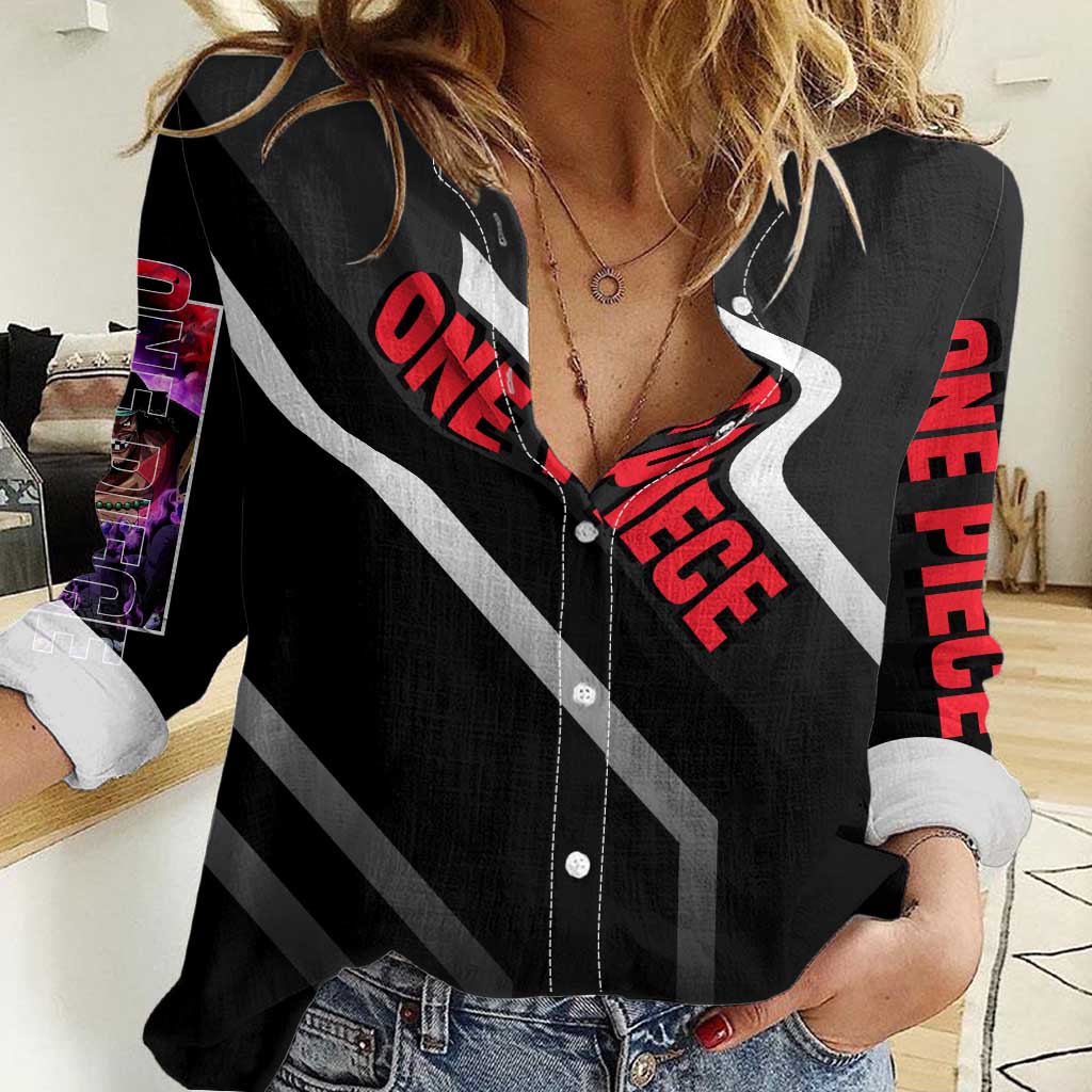 Marshall D. Teach One Piece Women Casual Shirt with Blackbeard Pirate Pose and Fierce Design - The Mazicc