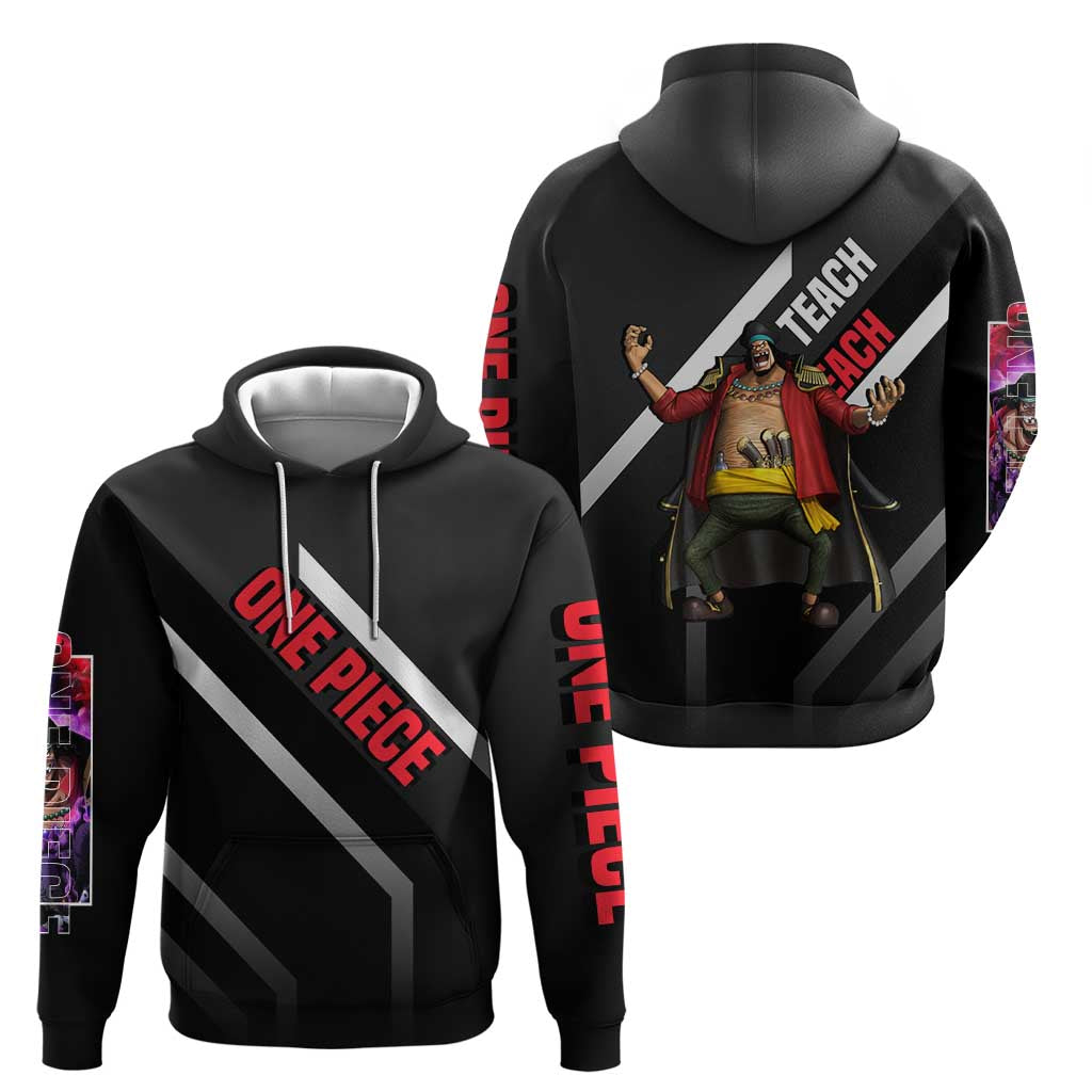 Marshall D. Teach One Piece Zip Hoodie with Blackbeard Pirate Pose and Fierce Design - The Mazicc