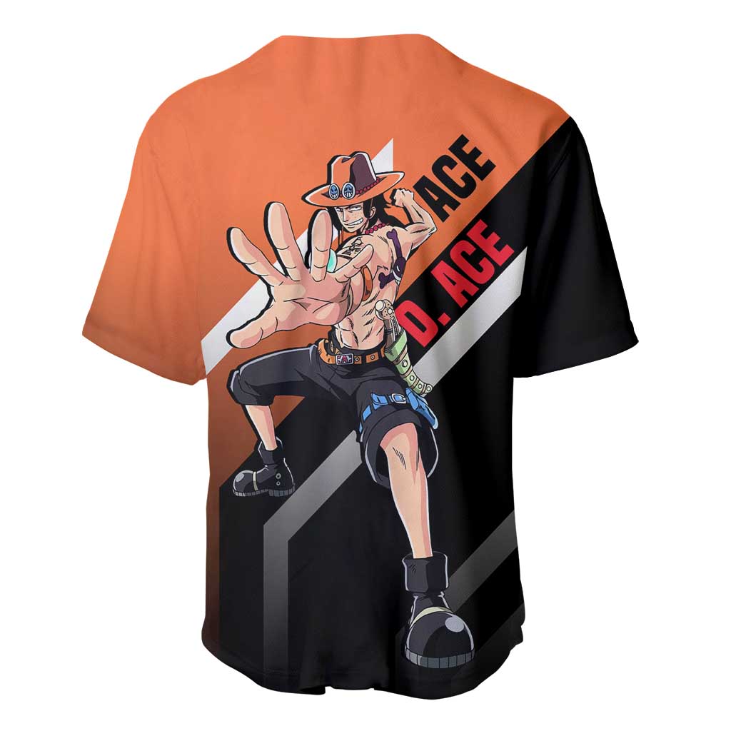 Portgas D. Ace One Piece Baseball Jersey with Fire Powers and Bold Action Pose Design - The Mazicc