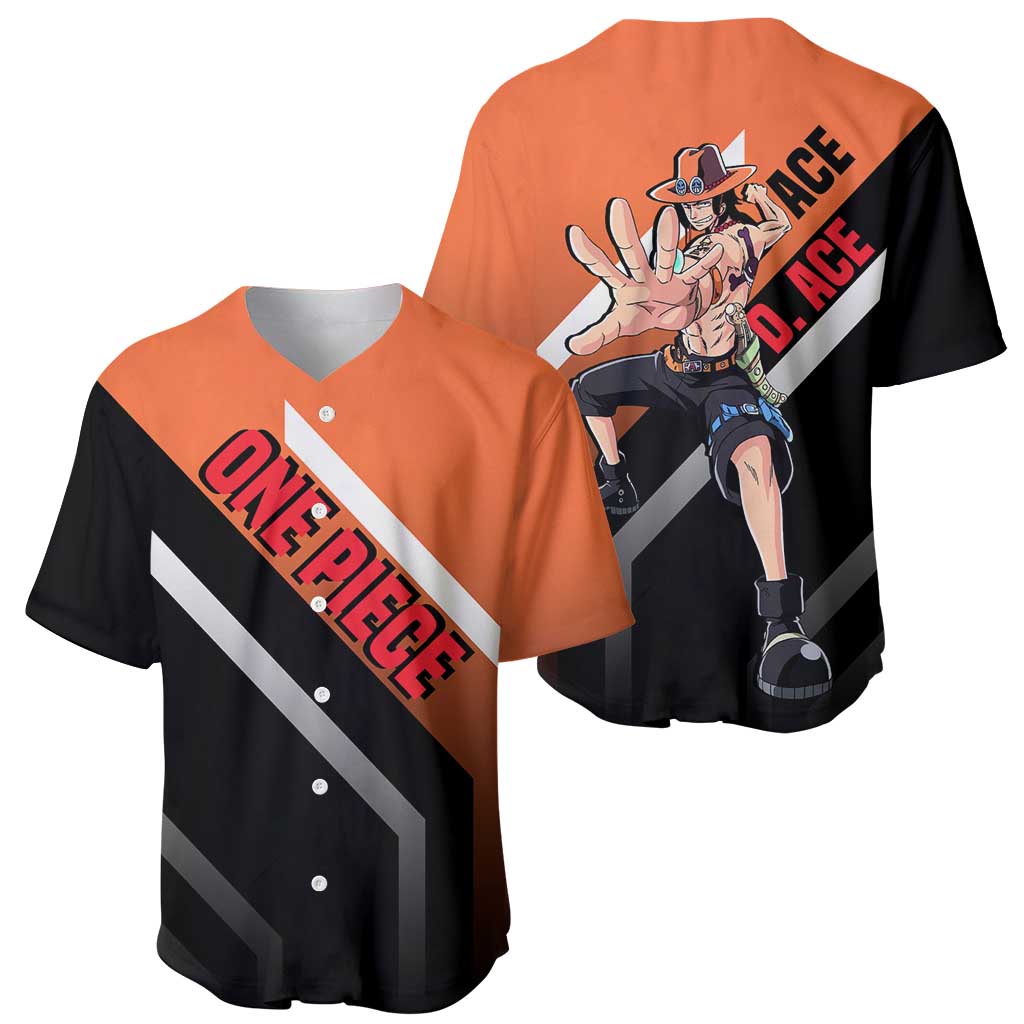 Portgas D. Ace One Piece Baseball Jersey with Fire Powers and Bold Action Pose Design - The Mazicc