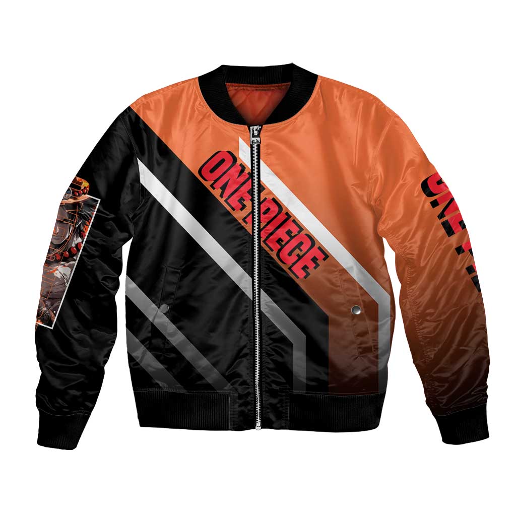 Portgas D. Ace One Piece Bomber Jacket with Fire Powers and Bold Action Pose Design - The Mazicc