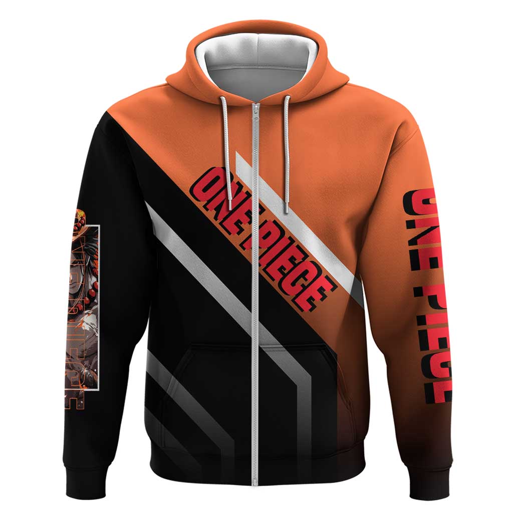 Portgas D. Ace One Piece Hoodie with Fire Powers and Bold Action Pose Design - The Mazicc