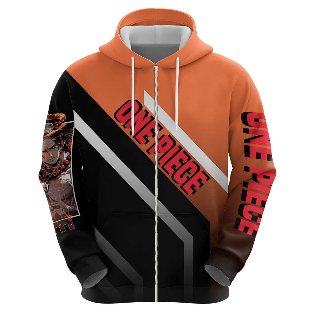 Portgas D. Ace One Piece Hoodie with Fire Powers and Bold Action Pose Design - The Mazicc