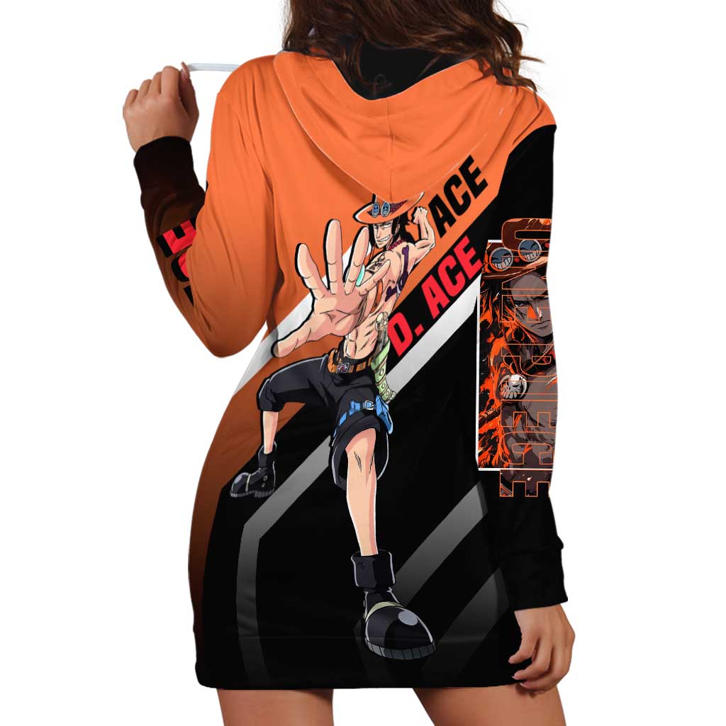 Portgas D. Ace One Piece Hoodie Dress with Fire Powers and Bold Action Pose Design - The Mazicc