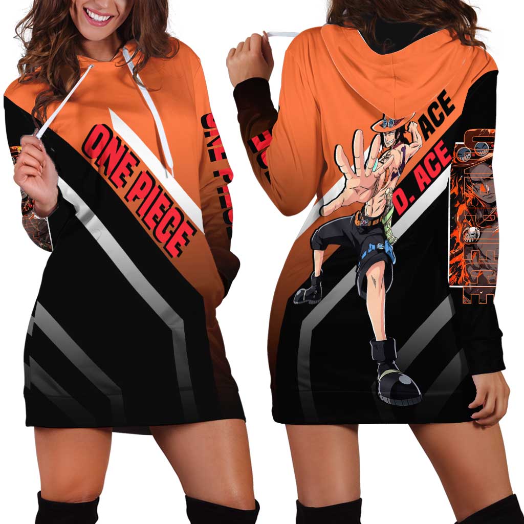 Portgas D. Ace One Piece Hoodie Dress with Fire Powers and Bold Action Pose Design - The Mazicc