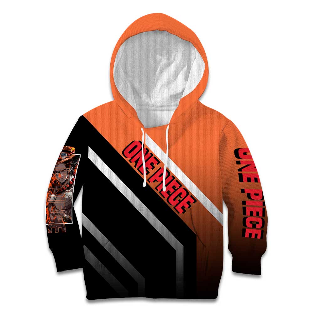 Portgas D. Ace One Piece Kid Hoodie with Fire Powers and Bold Action Pose Design - The Mazicc