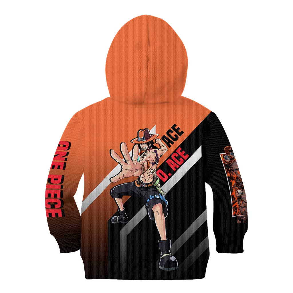 Portgas D. Ace One Piece Kid Hoodie with Fire Powers and Bold Action Pose Design - The Mazicc