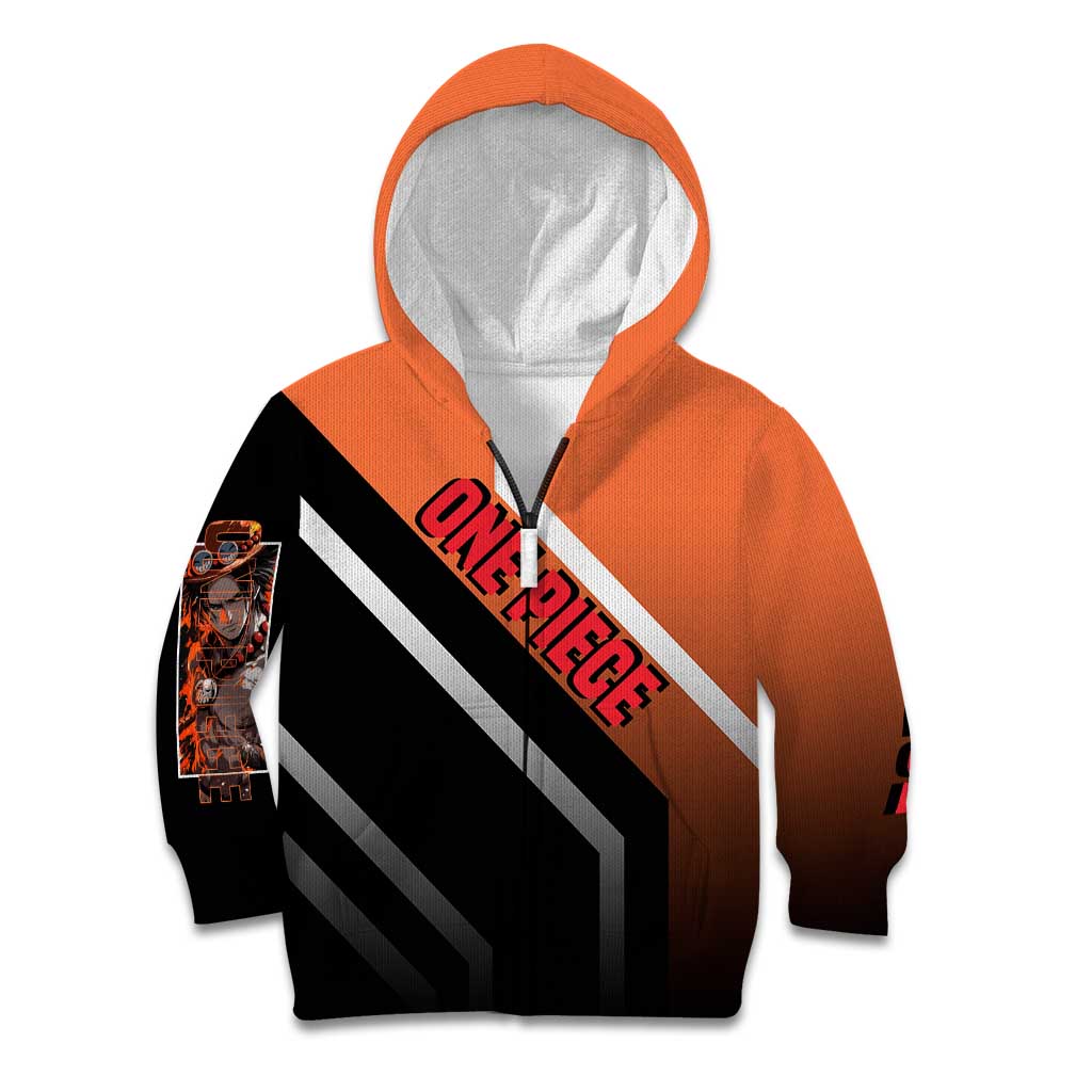 Portgas D. Ace One Piece Kid Hoodie with Fire Powers and Bold Action Pose Design - The Mazicc