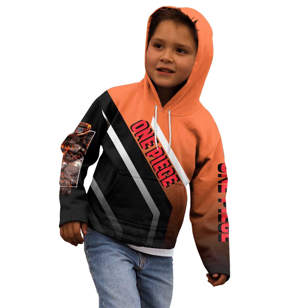 Portgas D. Ace One Piece Kid Hoodie with Fire Powers and Bold Action Pose Design - The Mazicc
