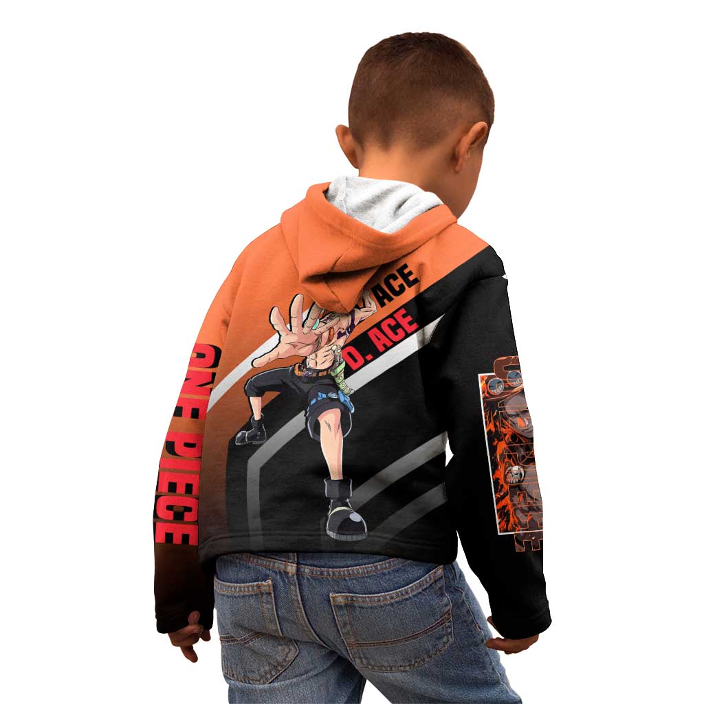 Portgas D. Ace One Piece Kid Hoodie with Fire Powers and Bold Action Pose Design - The Mazicc