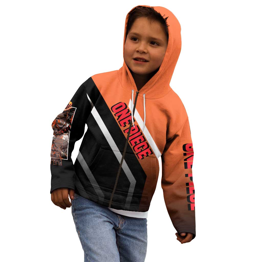 Portgas D. Ace One Piece Kid Hoodie with Fire Powers and Bold Action Pose Design - The Mazicc