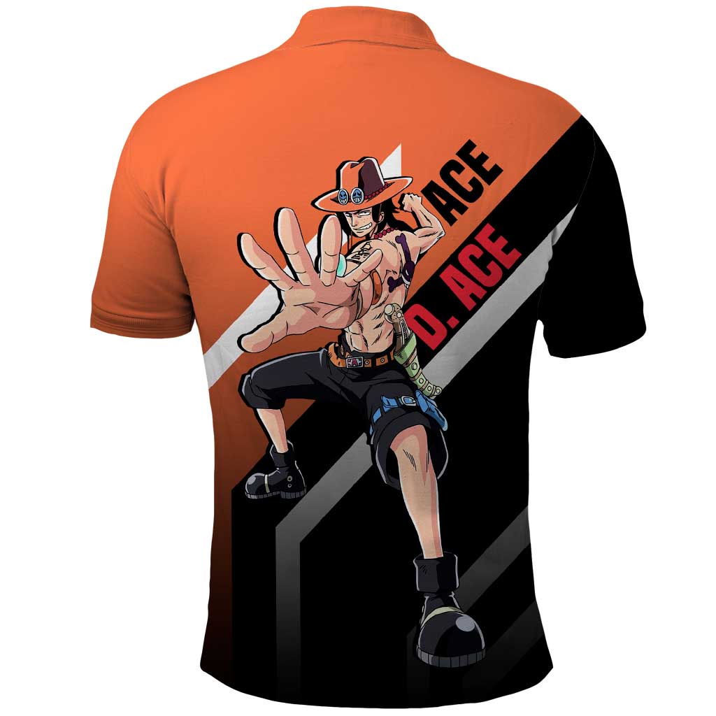 Portgas D. Ace One Piece Polo Shirt with Fire Powers and Bold Action Pose Design - The Mazicc