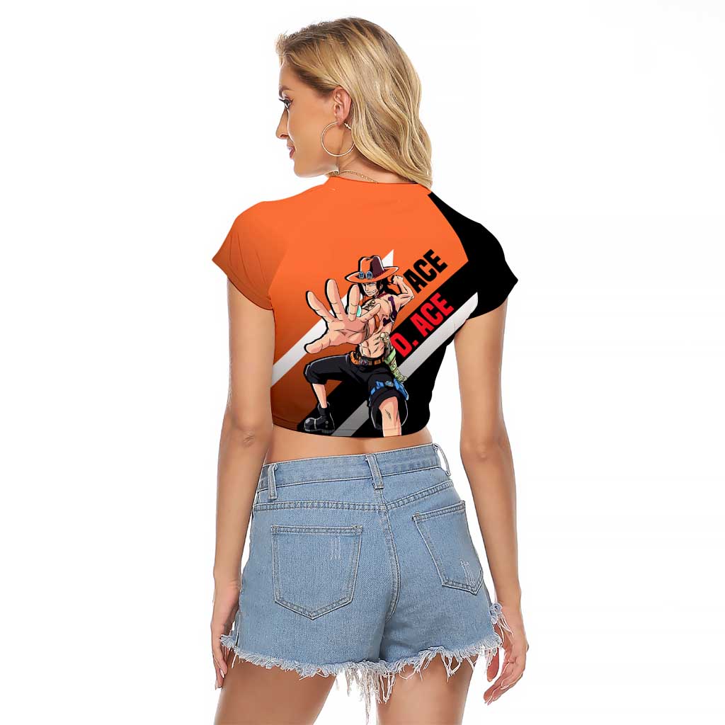 Portgas D. Ace One Piece Raglan Cropped T Shirt with Fire Powers and Bold Action Pose Design - The Mazicc