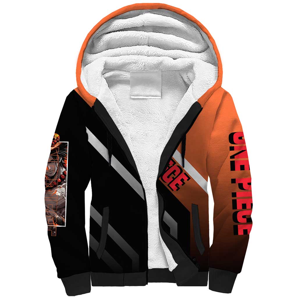 Portgas D. Ace One Piece Sherpa Hoodie with Fire Powers and Bold Action Pose Design - The Mazicc