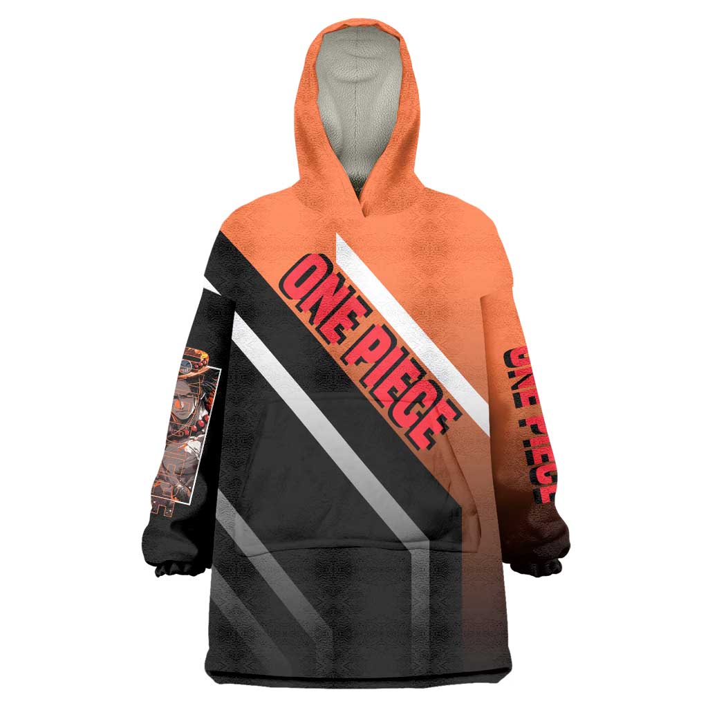 Portgas D. Ace One Piece Wearable Blanket Hoodie with Fire Powers and Bold Action Pose Design - The Mazicc