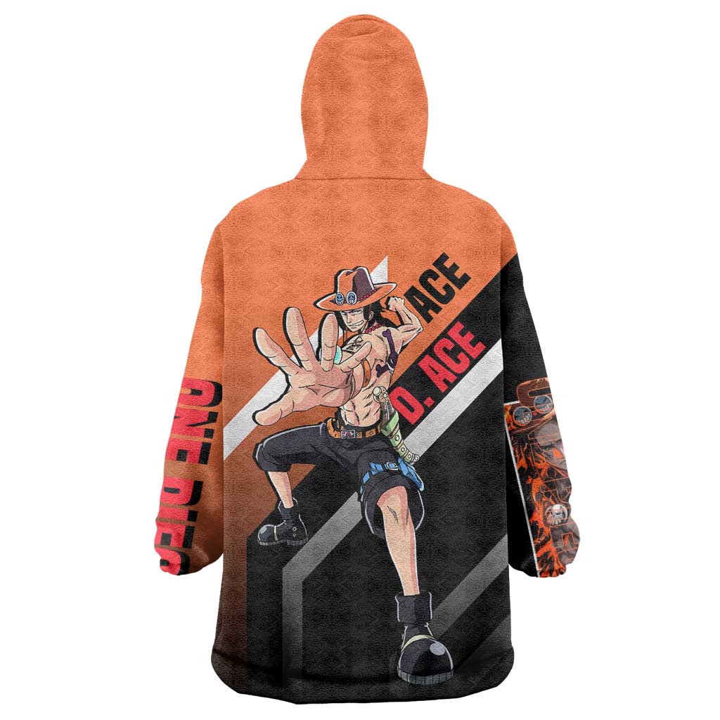 Portgas D. Ace One Piece Wearable Blanket Hoodie with Fire Powers and Bold Action Pose Design - The Mazicc