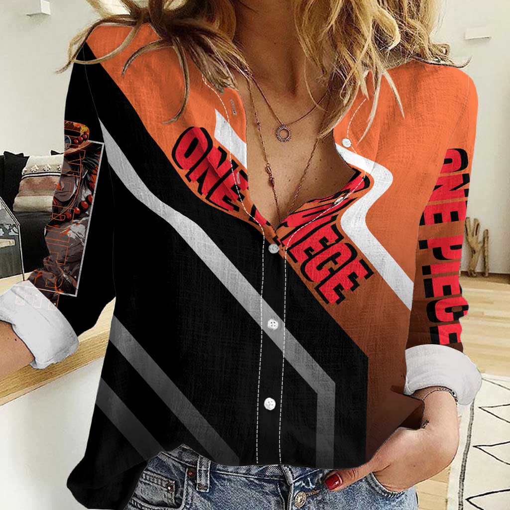 Portgas D. Ace One Piece Women Casual Shirt with Fire Powers and Bold Action Pose Design - The Mazicc